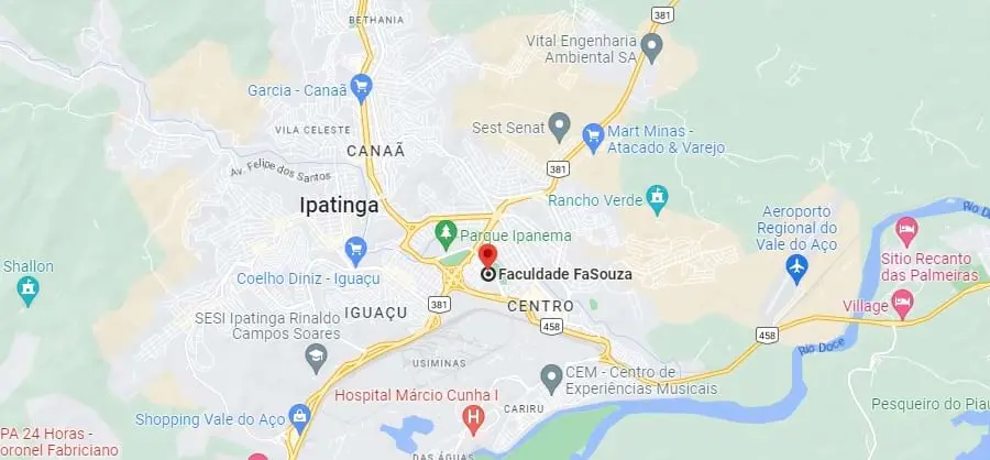 Mapa de localização — Faculdade FaSouza, Ipatinga MG